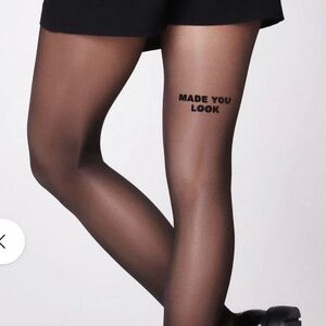 Saint Sass Sheer Black Tights w/Made You Look Embroidery (M)